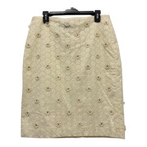 Talbots Cream Yellow Floral Lace Pencil Skirt with Gold Studded Appliqué SZ 10